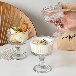 Francese Retro incide in vetro alto piccola ciotola da Dessert cilindro portacandele budino tazza di bicchiere di vino calice - Product Image 2