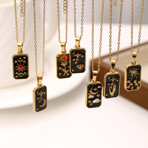European Retro Tarot Card Necklace, 3D Embossed Enamel Pendant, Niche Design Stainless Steel Fashion <strong>Neck</strong> Jewelry for Women - Product Image 3