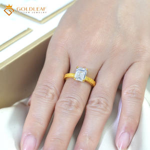 Anillos Populares de Plata de Ley 925 con Hoja de Oro, Circonita Cúbica de Corte Esmeralda de 8x10mm, Anillos de Compromiso y Boda con Diamantes - Product Image 4