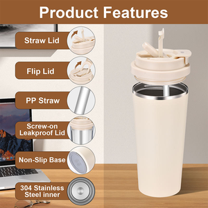 Mug de voyage isotherme à double paroi en acier inoxydable 20oz 600ml avec poignée et couvercle anti-éclaboussures pour boissons chaudes et froides Daily U - Product Image 3
