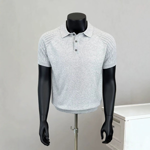 Knitted Polo Shirt Men's Short Sleeve Gray Turn-<b>Down</b> Collar Loose Fit Business Casual Wear Summer 2026 New Arrival - Product Image 1