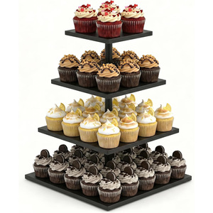 Four Tier Square <b>Cake</b> <b>Stand</b> Black Acrylic Dessert Display Rack Multi Layer <b>Cake</b> Base For Wedding Parties Storage Rack - Product Image 1