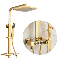 Système de douche de luxe moderne pour salle de bain, carré, hauteur 1,5 m, couleur or, robinet de baignoire thermostatique en laiton, jet pluie, massage, fonction pause, finition chrome