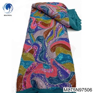 Beautifical Phi Lces Vải 2024 Thời Trang Phong Cách Màu Sắc Sequins Nigeria Ren Lưới Vải Cho Ăn Mặc 5Yards ML75n975 - Product Image 6