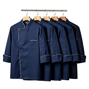Professional Chef <b>Jacket</b> Men Long Sleeve Button Closure Navy Blue Uniform Restaurant Bar Workwear Woven Polyester Cotton - Product Image 3
