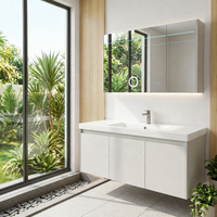 WJL Meuble-lavabo mural de luxe en acier inoxydable de 120 cm avec vasque en céramique intégrée et armoire miroir LED anti-buée