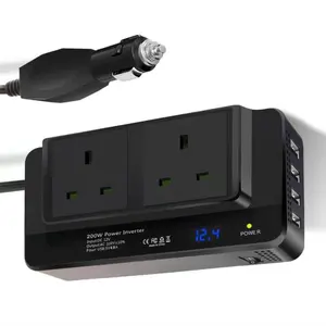 英国標準200WパワーインバーターDC12VからAC220V 230V240Vデュアルソケットカー電圧コンバーター