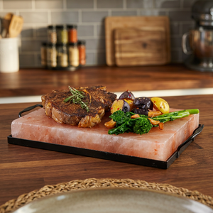 Himalayan <b>Pink</b> Salt Cooking Slab Refined Premium Quality Stainless Steel Holder 30x20x5cm Natural Salt Tiles - Product Image 1