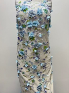 Tessuto in Tulle Pesante Nigeriano con Fiori <span class=keywords><strong>Blu</strong></span> Scintillanti, <span class=keywords><strong>Paillettes</strong></span> e Perline Ricamate, Larghezza 125 cm, per Abiti da Sposa - Product Image 3