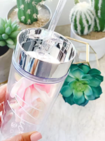 Gobelets en plastique rose doré de 16 oz à double paroi avec couvercle et paille, mug isotherme réutilisable, gobelet fin en acrylique transparent