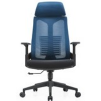 Chaise de bureau ergonomique à dossier haut en tissu bleu, chaise de travail pivotante avec accoudoirs réglables pour le personnel de bureau