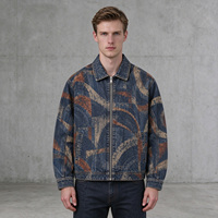 Veste en jean personnalisée pour homme, imprimé abstrait, fermeture éclair, motif Y2K, vintage, délavée, coupe ample, streetwear hip-hop