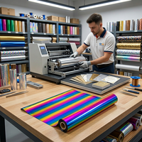 Feuille holographique arc-en-ciel réactive au toner pour usage textile, en PET, lavable, pour emballage et artisanat, épaisseur réglable de 12 à 25 microns