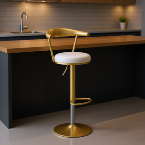 Tabouret de bar pivotant réglable moderne, revêtement en velours blanc, structure en métal, mobilier commercial - Product Image 2