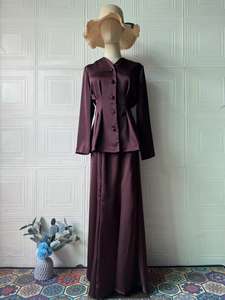 Комплект из 2 предметов: элегантное плиссированное платье-пальто с высокой талией и длинными рукавами, приталенное, из сатина, для женщин Ближнего Востока, модель S-24 - Product Image 5