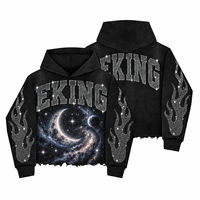 Produsen Pakaian Streetwear, Desain Grafis DTG Custom Distressed, Hoodie Berhias Rhinestone, Pullover Felpa Con Cappuccio
