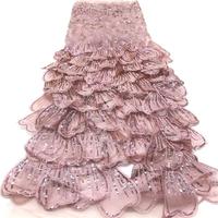 Tissu en dentelle de tulle de luxe écologique, lourdement orné de perles et de paillettes, dentelle française perlée pour robe de mariée et de soirée