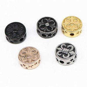 yunnique Stainless Steel Round Beads With Fleur De Lis Design For Bracelet Making Retro Style Metal <b>Spacer</b> Beads - Product Image 1