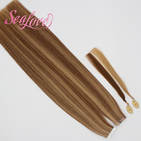 Extensions de cheveux Remy naturels lisses, balayage brun chocolat, mèches à bandes adhésives, couleur personnalisée