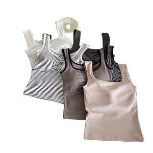 #1052 di fabbrica Custom pieghettato ampio cinturino Design alto elastico raccolto Top di alta qualità in cotone canotta per le donne costruito in reggiseno - Product Image 6