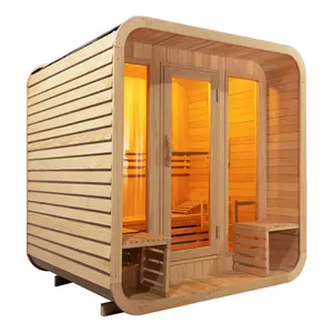 4-6 Person New Design Canadian Red Cedar Wooden Outdoor Steam Cube Sauna For Sale