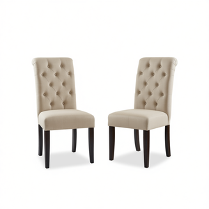 Ensemble de chaises de salle à manger capitonnées DB Leviton, 2 pièces, tissu beige, style farmhouse, pieds en bois, meubles de salle à manger pour la maison - Product Image 1