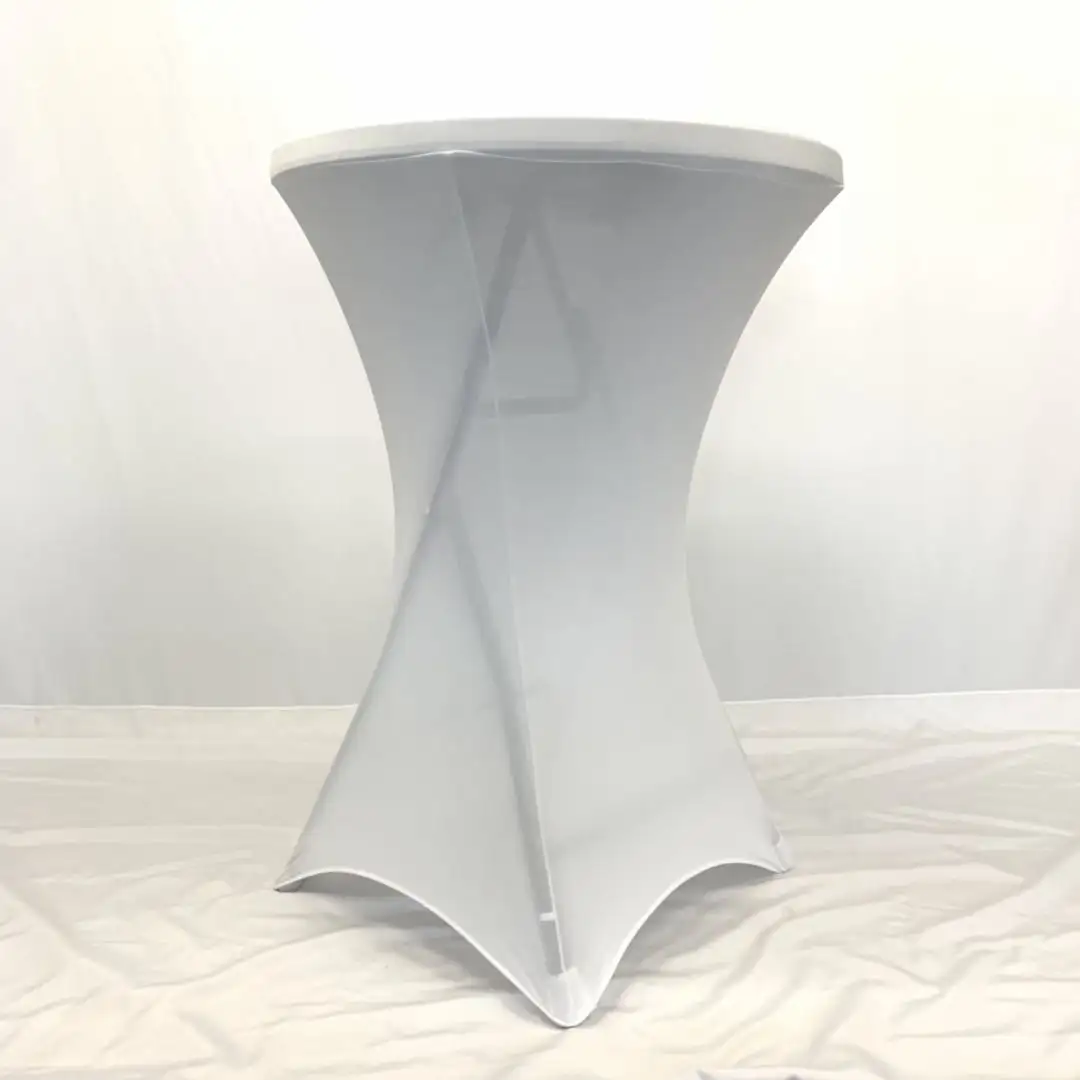 Beyaz Spandex kokteyl masası kapak monte yüksek üst yuvarlak masa örtüsü düğün ziyafet olay otel restoran için