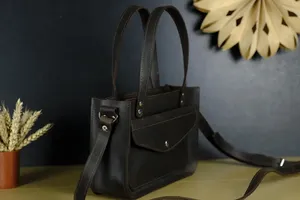 Black Handmade Vintage Bohemian Fashion Leather <b>Handbag</b> for Women with Button Closure and Single Strap - Product Image 2