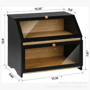 Boîte à pain en bois Qice 15,35x12,6x9,85 pouces avec fenêtre en verre, rangement de bureau pour comptoir de cuisine - Product Image 1