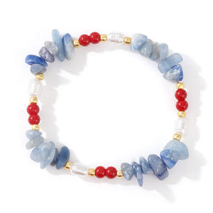Neuer Modeschmuck für Frauen Wasserdichte unregelmäßige Stretch perle 18 Karat Gold gefüllt Heil kristall Chip Naturstein Armband - Product Image 4