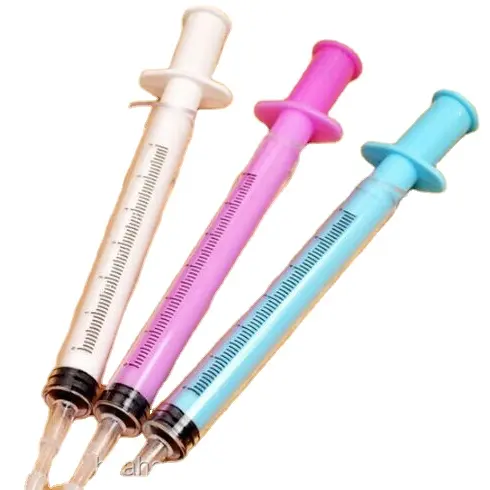 Huahao brand plastic Syringe Shape Injection Shape Needle Ball Pen for Doctors with normal refill as pharma gift