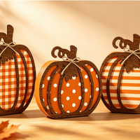 Ensemble de 3 décorations de table en bois en forme de citrouille à étages, ornements de table à carreaux Buffalo pour l'automne, décorations de table pour Thanksgiving et l'automne à la maison