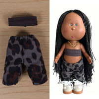 Atasan Crop Tanpa Lengan Abu-abu Motif Kotak-kotak Celana Pendek Beludru Kuning 2 Potong Pakaian Boneka Pakaian Kasual Streetwear untuk Boneka Cabbage Patch