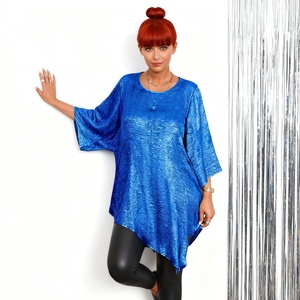 Nouveau T-shirt pour femme grande taille, coupe ample, col rond, manches trois-quarts, ourlet asymétrique, tendance - Product Image 4