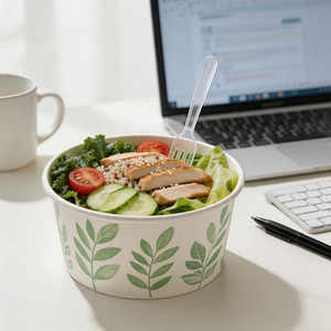 Wholesale Custom Food Grade Disposable Recycled Kraft <b>Paper</b> Salad Bow with Sturdy Base and Secure Snap Closure - Product Image 1