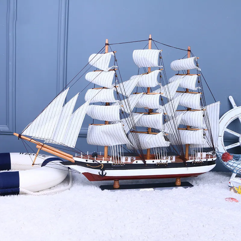 Wholesale Sailboat Model Ornament European Style Boat Model Craft Home Decoration Handmade Wooden Sailboat Sculpture Room Decor