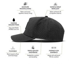 Gorra de béisbol con agujero de corte láser perforado con logotipo de parche de goma de PVC gris de 5 paneles para hombre, gorra Polo impermeable gorra deportiva Snapback - Product Image 4