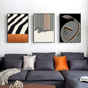 لوحة زخرفية بسيطة حديثة لغرفة المعيشة خطوط تجريدية على الطراز البسيط ورقة مطبوعة من سبائك الألومنيوم للمطعم - Product Image 1