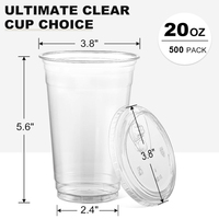 Gobelet en plastique PET haute transparence de 10 oz (280 ml) avec couvercle, gobelet jetable pour café glacé, smoothies, boissons froides, gobelets jetables imprimés UV