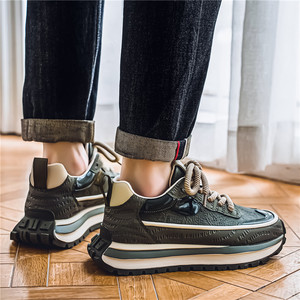 Zapatillas Retro de Plataforma Verde Oscuro para Hombre, de Gamuza y Cuero, con Suela Gruesa, de Caña Baja, con Cordones, Estilo Vintage para Senderismo, Zapatos Casuales - Product Image 2