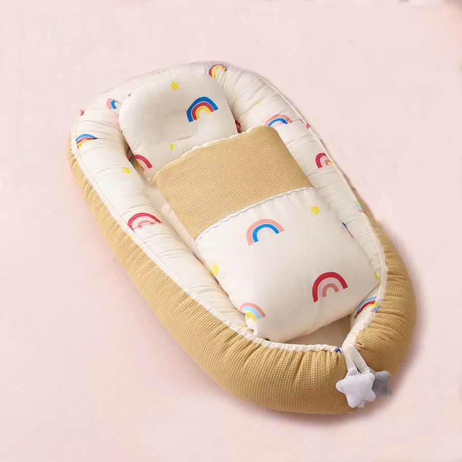 100% Cotton Breathable Fiberfill Newborn Baby Lounger Portable Adjustable Infant Floor Seat For Travel Baby Nest Lounger