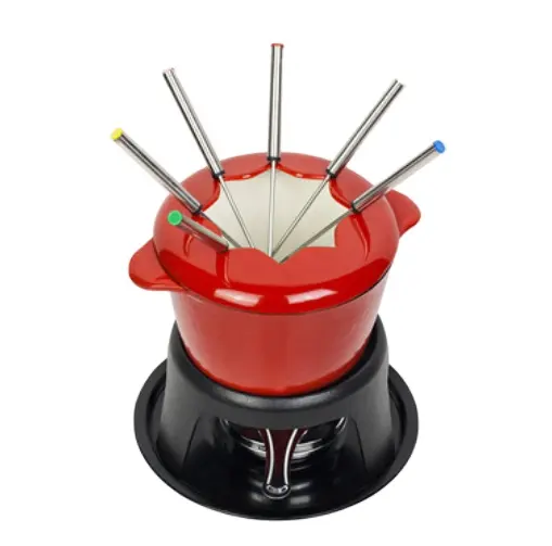 Hoge Kwaliteit Rode Emaille Gietijzeren Kaas Fondue Set