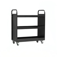 Chariot à livres en acier à 3 niveaux avec bords de protection, équipement de bibliothèque, chariot à livres mobile en métal avec étagères en forme de T