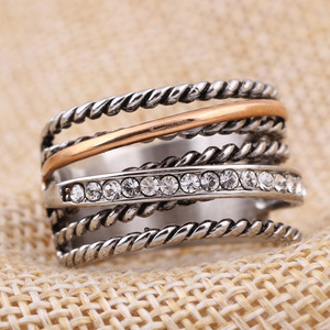 European American Fashion Women's Two-Tone <b>Titanium</b> Steel <b>Ring</b> Pave Setting Geometric Design Gift Jewelry - Product Image 2