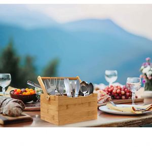 <b>Kitchen</b> Countertop Bamboo Utensil Holder With Handle - Product Image 4