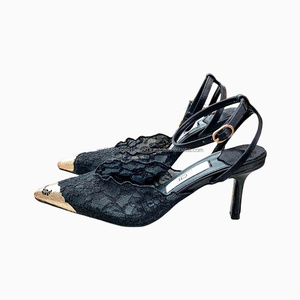 Zapatos de tacón alto de lujo para mujer, con punta en pico, de encaje negro, para novias, de diseñador, para boda, venta al por mayor - Product Image 3