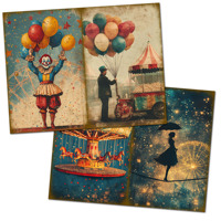JAI IMAN 12 feuilles de papier A5 et 38 autocollants Vintage Circus DIY Decor Paper Set Scrapbooking Supplies for Junk Journals
