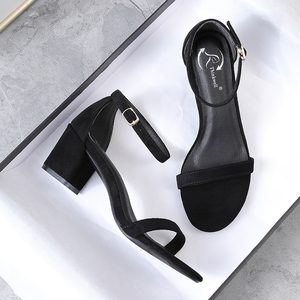 Cinturino alla caviglia fashion trend moderno spesso basso medio tacco alto suola in gomma <span class=keywords><strong>sandali</strong></span> neri per donna e donna estate 2022 - Product Image 4