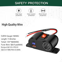 Prise de courant pour voiture à montage en surface, combo PD QC3.0, chargeur USB, allume-cigare, voltmètre numérique, interrupteur marche/arrêt pour camping-car