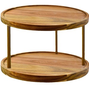 Xuyuan Double Layer Round Wooden Serving Tray Solid Wood Multifunctional For Home Parties Tea Display - Product Image 5